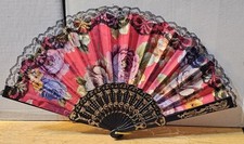 SMALL ORIENTAL FOLDING HAND FAN WITH A ROSES FLOWER FLORAL DESIGN S