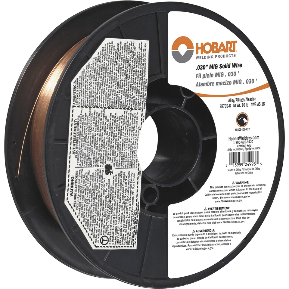 Hobart MIG Welding Wire, ER70S-6 Carbon Steel, .030in., 10-Lb. Spool, Model# - Image 2 of 4