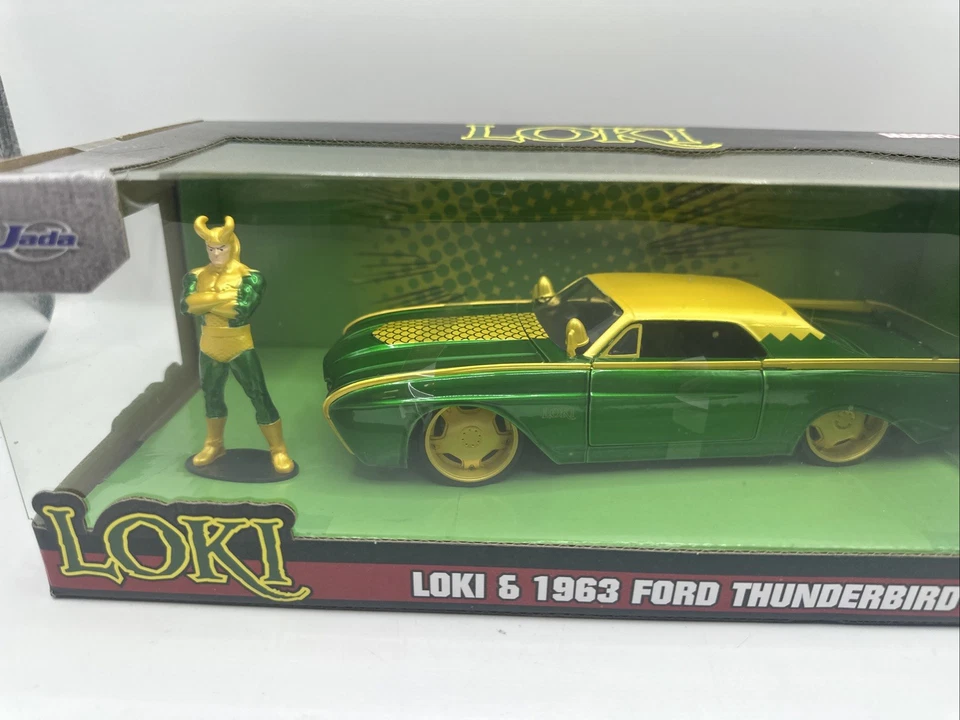 NIB Jada Marvel 1963 Ford Thunderbird Car 1:24 Scale & LOKI Diecast Figure 33357 - Image 3 of 4