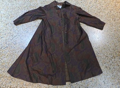 VTG AQUASCUTUM London England Trench Coat Red Pasley Button Up