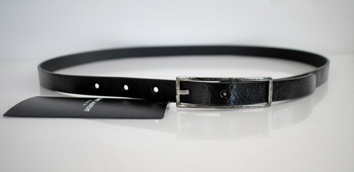 Auth SAINT LAURENT Paris Black Patent 