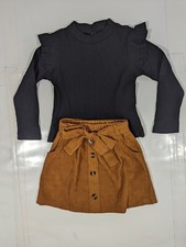 Lot of 2 Girls Top  Skirt Set Size 6 / Small Black Shirt Brown Skirt Ruffles