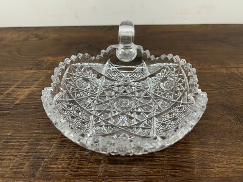 Vintage Heavy Lead Crystal 6" Round Candy Nut Dish with Handle - Picture 2 of 6