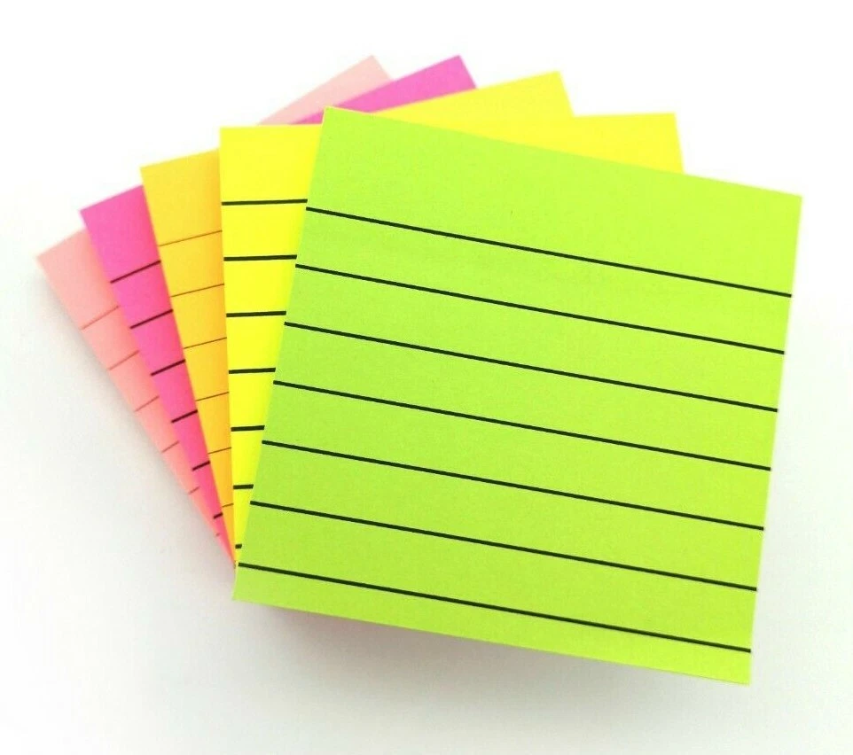 Lined Sticky Note Pads Neon Jotter Remove It Post Notes Pads 76mm x 76mm  3x3