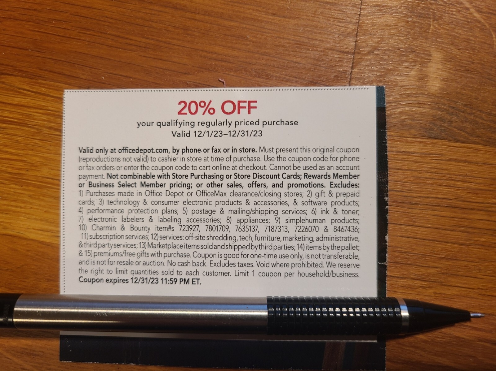 Office Depot coupon 20 off , valid 12.1 12.31.23 eBay