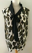 M. A. DAINTY Women's Animal Print Silk Sleeveless Folded Tie Collar Loose Top 12