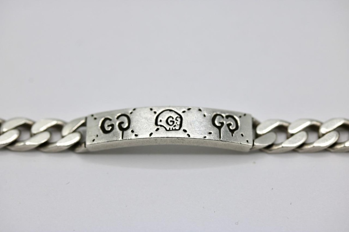 Authentic 925 Sterling Silver Men's Gucci Ghost Bar ID Curb Authentic 925 Sterling Silver Men's Gucci Ghost Bar ID Curb