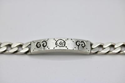 Authentic 925 Sterling Silver Men's Gucci Ghost Bar ID Curb Link