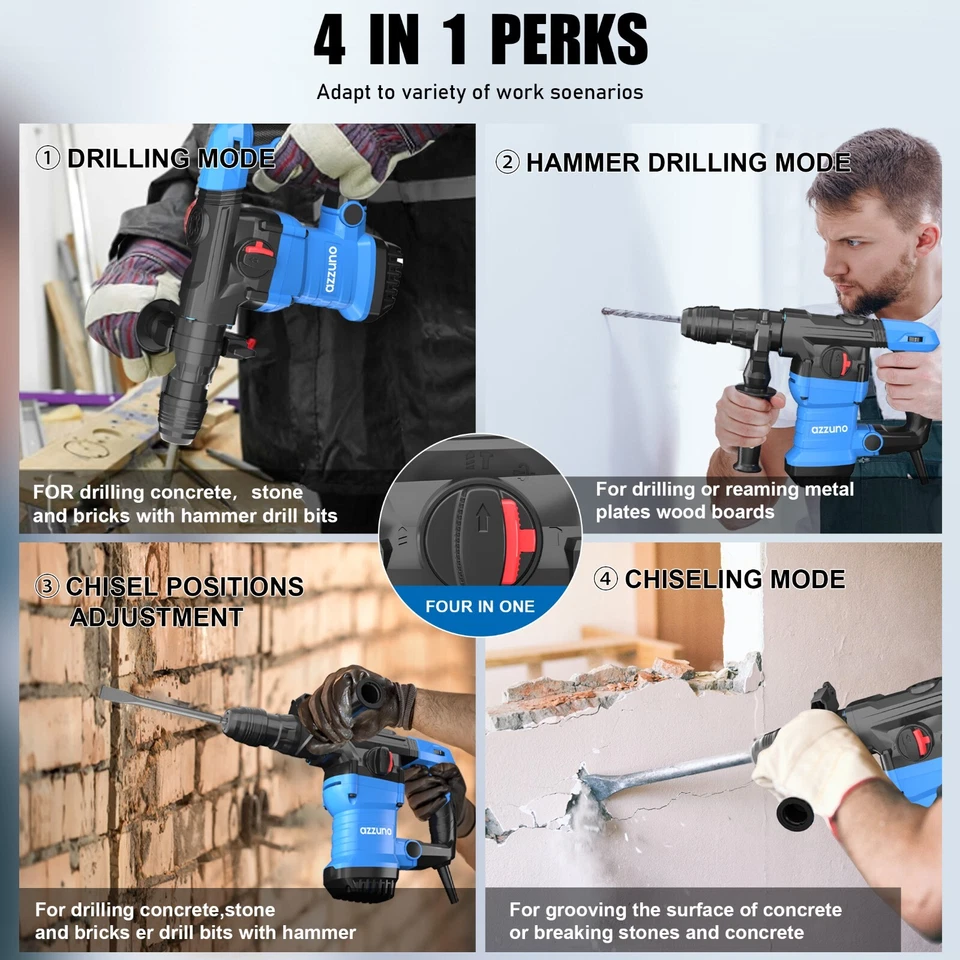 Heavy Duty Rotary Hammer Drill 15 Amp 1-1/4" SDS-Plus 4 Modes Chipping Hammers - Image 3 of 4
