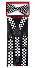 Simple & Elegant Suspender and Bow Tie Set for Boys Girls Children B/W Checkers