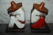 Vintage Siesta Man and Woman Carved Wooden Bookends Mexican Folk Art 