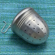Vintage Aluminum Acorn Classic Tea Ball Infuser Seeper Strainer w Chain 2”