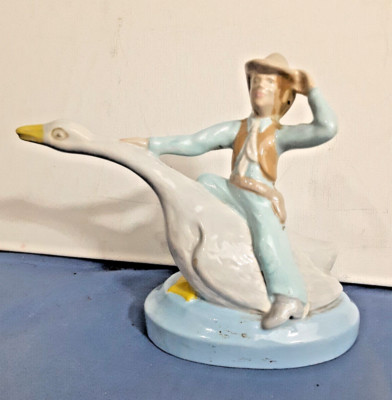 Cowboy on Swan Figurine/White Horse Mold/Signed