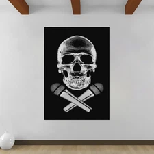 Skull and Crossed Microphones MC - Canvas Rolled Wall Art Print - Various Sizes