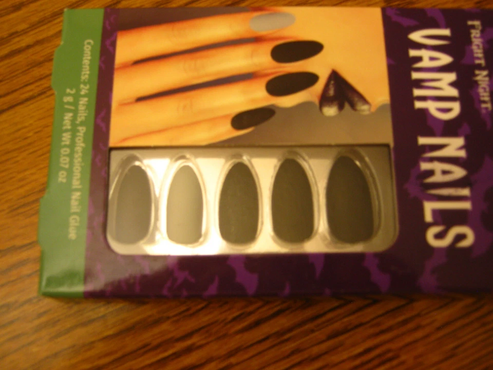 1 Fright Night Vamp Nails 24 Glue On Nails With Glue Halloween Black Gray - Image 2 of 3
