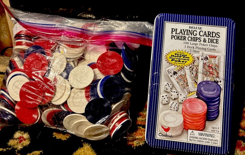Mix Lot Of 2 /Big Bag of vtg Poker Chips /Deluxe Cards Poker Chips And Dice Set