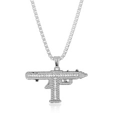 Unisex Shiny Uzi Submachine Gun Pendant Necklace - UK Stock