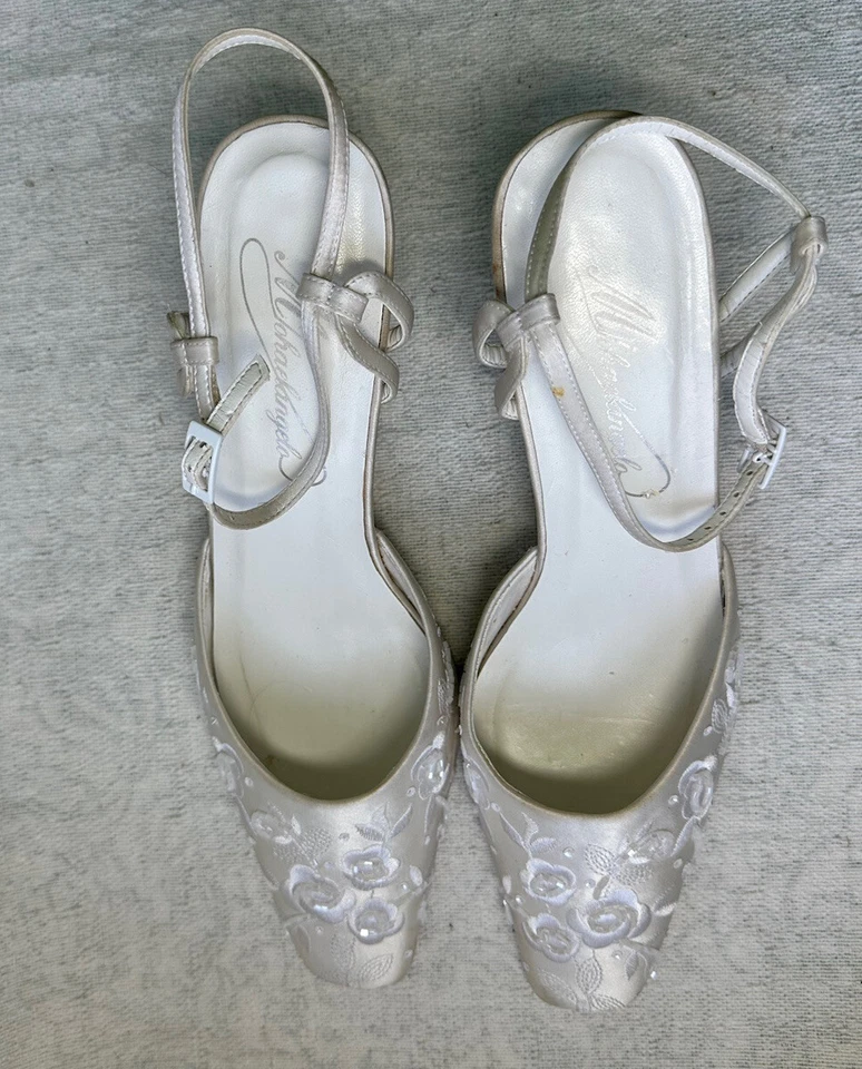 Michaelangelo W. Bordado Blanco Satinado Correa Boda Tacones Talla 8.5 Usado Foto 4 de 4