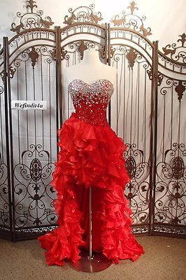 party time formal dresses C35/6B SZ 2 RED HI LO BEADED PROM HOMECOMING GOWN DRESS Swatch:#a0ab99