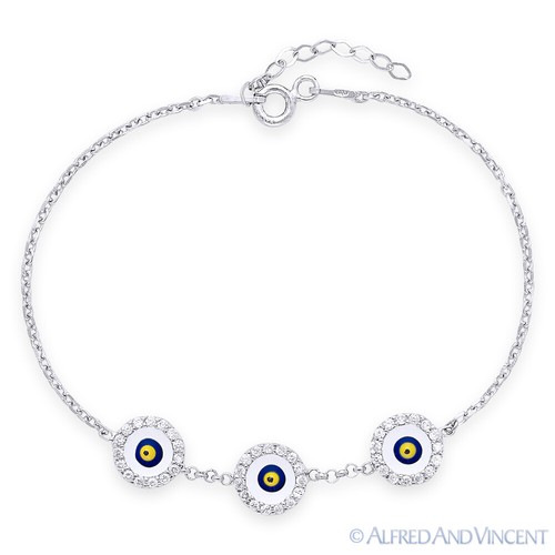 Brazalete de plata esterlina con dije Hamsa Kabbalah griego nazar con cuentas mal de ojo - Imagen 2 de 3