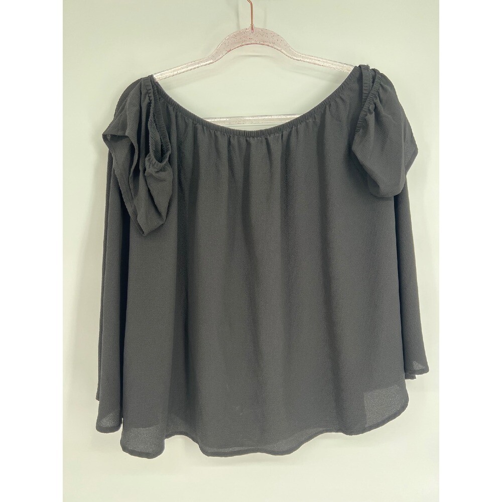 Jeans by Buffalo Black Off Shoulder Top Ruched Sleeve Blouse XL/XG-image