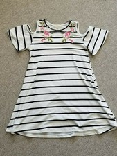 BTWEEN Dress Girls size 10 Black and cream Floral open shoulder sleeve EUC