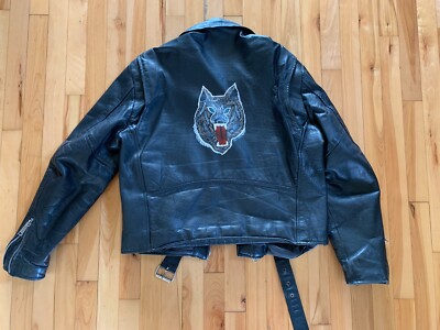 Vintage Mens Sz 46 Leather Motorcycle Jacket - PAINTED WOLF