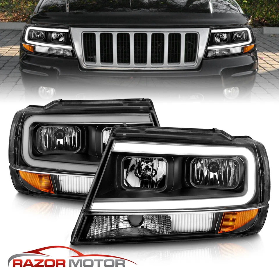 [LED Bar]1999-2004 For Jeep Grand Cherokee Black LED Bar Headlights Set - Image 2 of 4