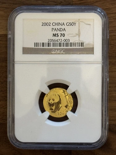 2002 MS70 China Gold Panda 1/10 oz G50Y 50 Yuan NGC VERY RARE COIN!