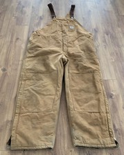 Vintage Carhartt Brown Canvas Work Farm Hipster Bib Overalls Men 50x28 Insulated