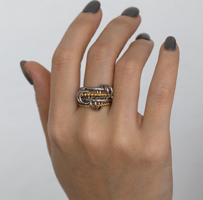 Interlocked Two Toned Ring Unique Modern Silver and Gold Mixed Metals Women