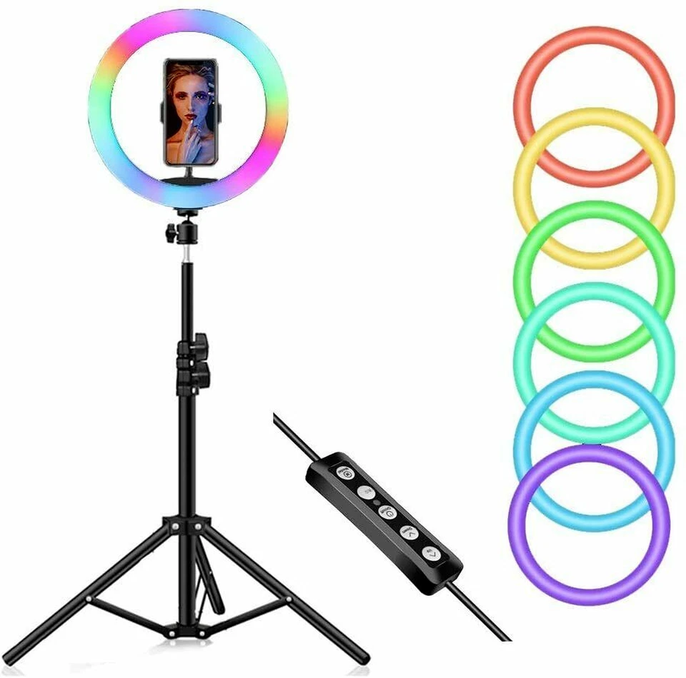 Large 30cm Multicolour Ring Light Rainbow RGB Video Tripod Phone Holder Included - Image 3 of 4