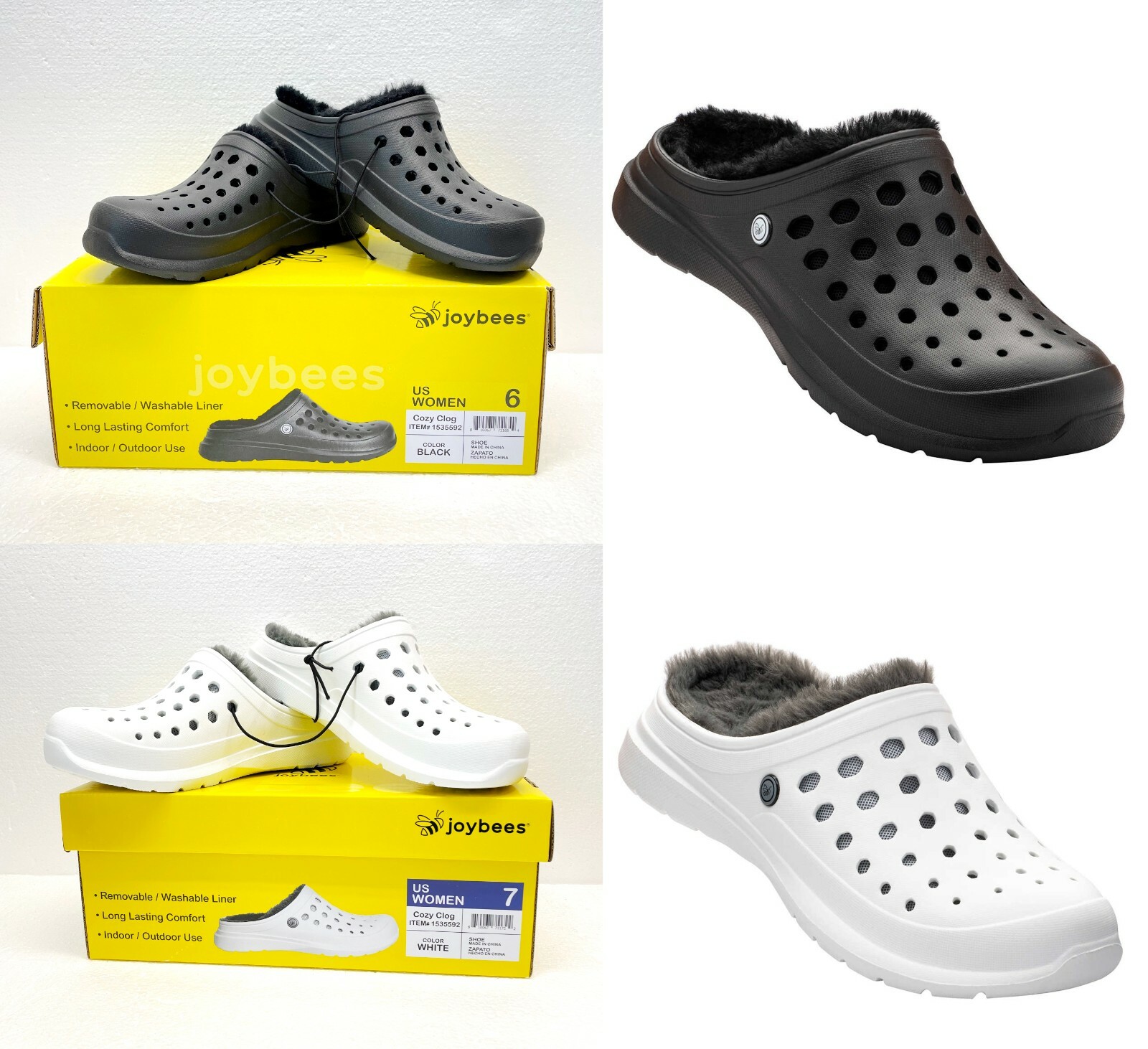 Acogedor zueco Joybees para mujer forrado de piel sintética cómodo sin cordones - Nuevo con caja