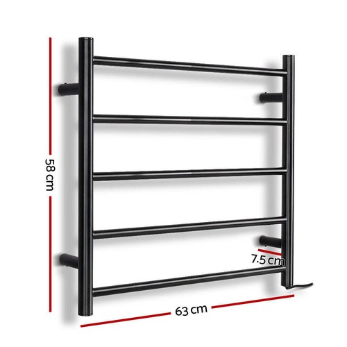 Devanti Electric Heated Towel Rail Rack 5 Bars Wall Mounted Clothes Dry Warmer - Picture 2 of 6