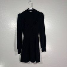 Reformation Chapel Ruffle Black Mini Ribbed Dress Womens Sz XS