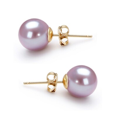 Japanese Freshwater Pearl Stud Earrings AAA Graded Lavender Pearls Earrings