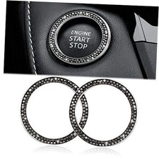 2pcs Bling Car Engine Start Button Cover Diamond Ignition Engine Ring-Silver