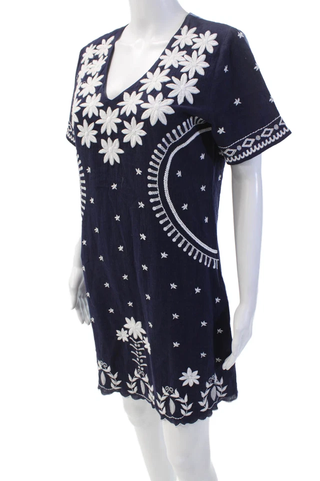 Vestido Samson Mujer Algodón Bordado Manga Corta Azul Marino Talla M Foto 2 de 4