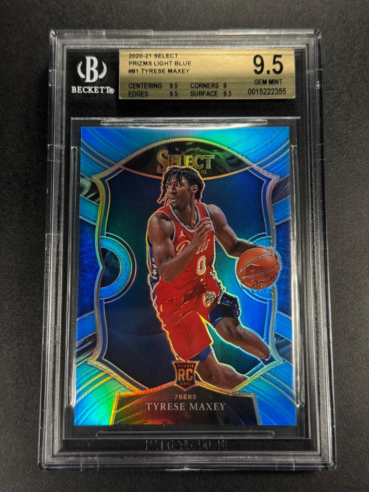 TYRESE MAXEY 2020 PANINI SELECT #81 LIGHT BLUE PRIZMS ROOKIE RC /299 BGS 9.5 GEM