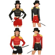 Womens Circus Magician Costume Patchwork Bodysuit with Gloves Hats Wand Outfits