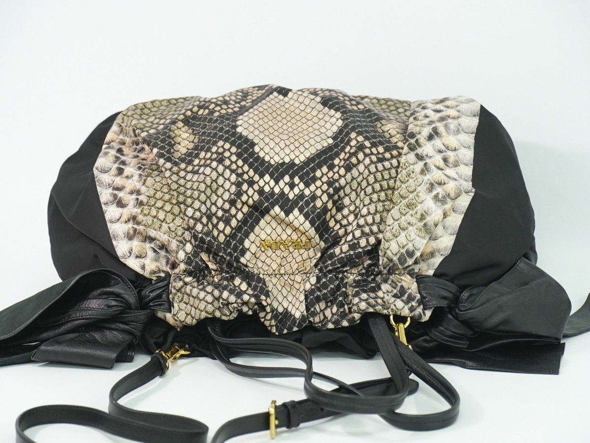PRADA Python Print Nylon 2way Shoulder Tote Bag Black Multicolor View 5