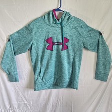 Under Armour Women s Hoodie Size M Teal Pink Logo ColdGear Pullover Sweatshirt