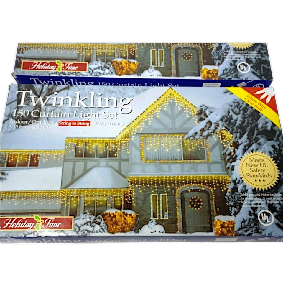 Holiday Time Twinkling Curtain Light Set 3-way Flashing 150 Indoor/Outdoor 3 NEW - Image 4 of 4