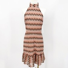 Donna Morgan Halter Mini Dress 6 Zigzag Lace Ruffle Hem Retro Party 70s Cocktail