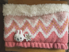 lemonkid pink sherpa fleece lined neckscarf neck warmer snood pink rabbit detail