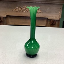 Green Hand blown art Glass Bud Vase
