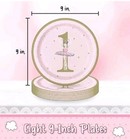 GIRLS PINK GOLD 1ST BIRTHDAY PARTY BALLERINA 16 PLATES & 16 NAPKINS  — photo 3