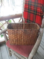 Antique Rare Lg. Splint New England Enfield Ct Gathering Basket Primitive AAFA