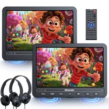 2×10.5" Car Headrest Monitor TV Portable DVD Player USB 5 Hours Battery+Headsets