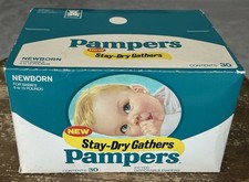 NOS 30 Count Vintage 1981 PAMPERS Stay Dry Gathers Newborn Diapers Unopened